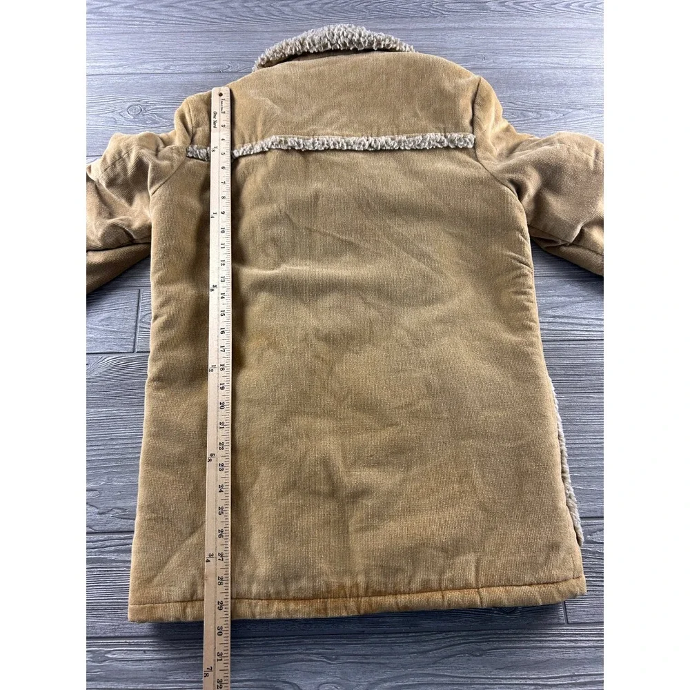Vintage Tan Corduroy Sherpa Lined Ranch Coat Western Jacket Brown Buttons Mens L
